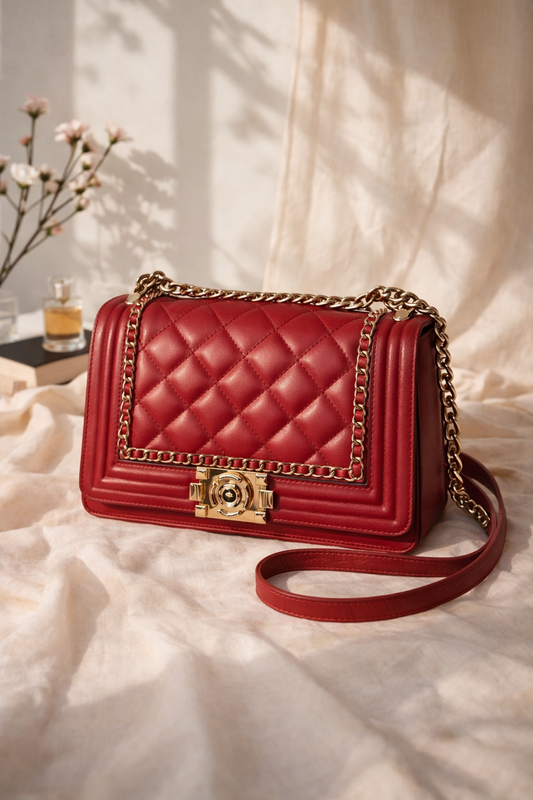 Crimson Luxe Quilted Statement Bag