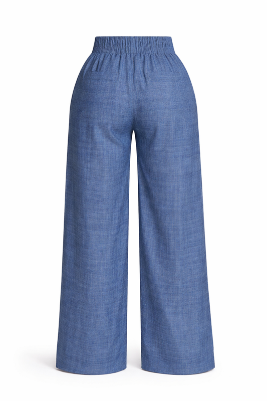 Blue Chain-Detail Palazzo Pants