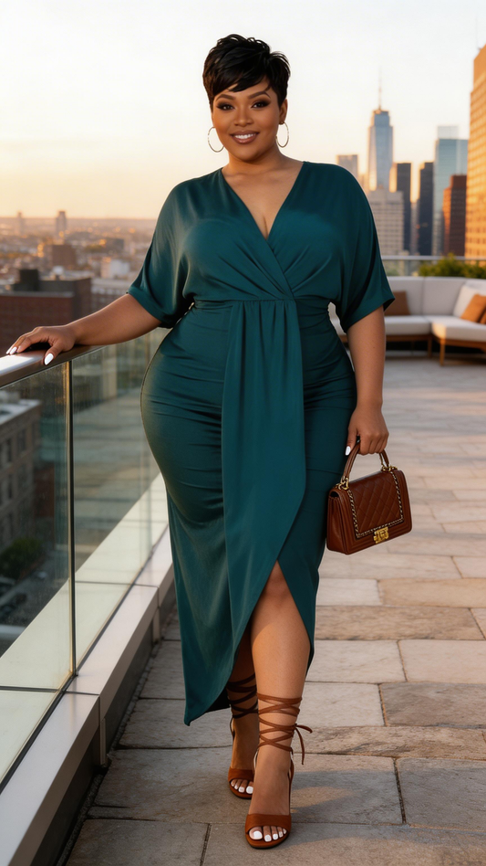 Emerald Skyline Wrap Dress